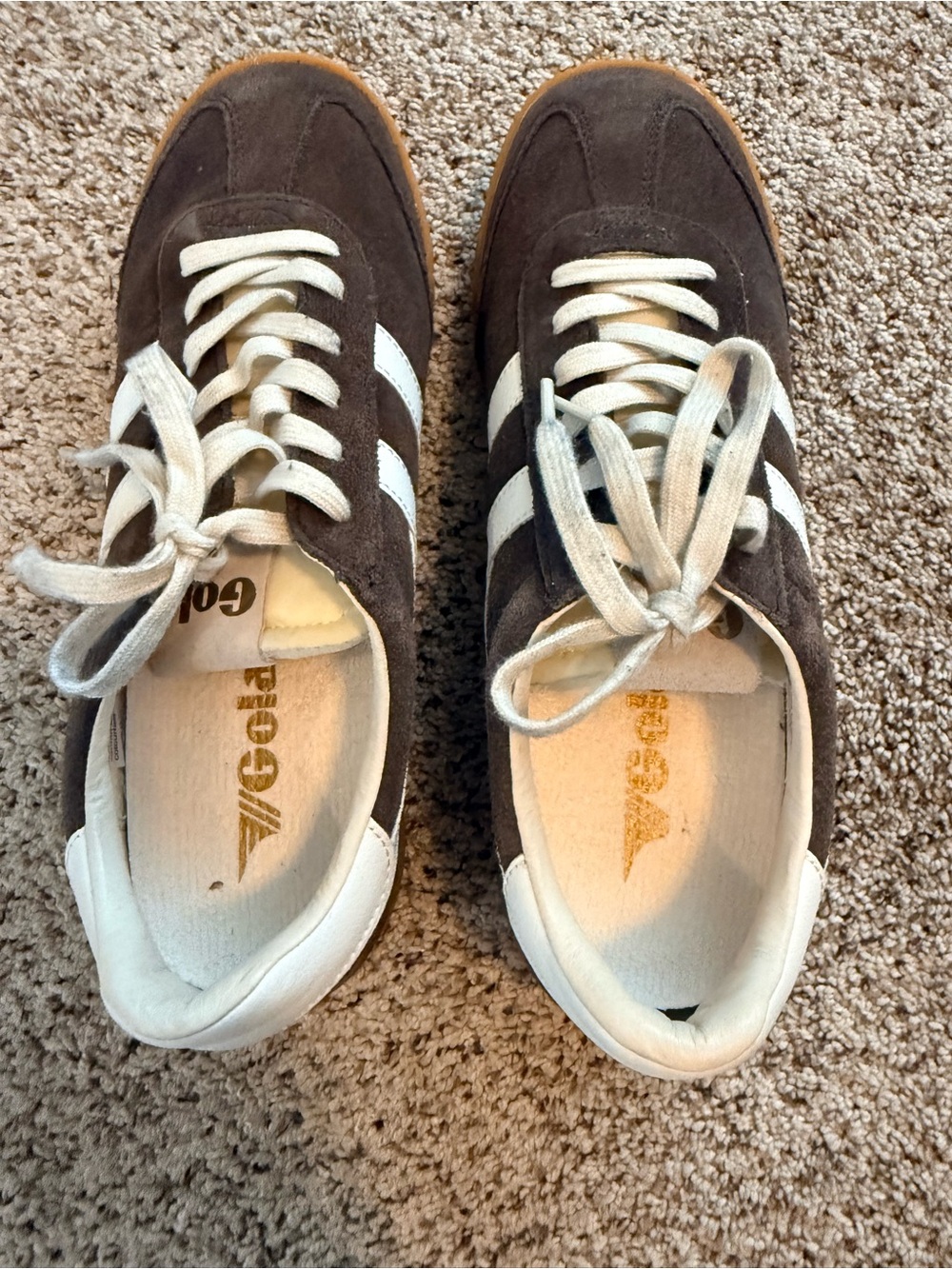 Women’s Gola Elan chocolate Brown Suede Casual Sneakers with White Accents 10